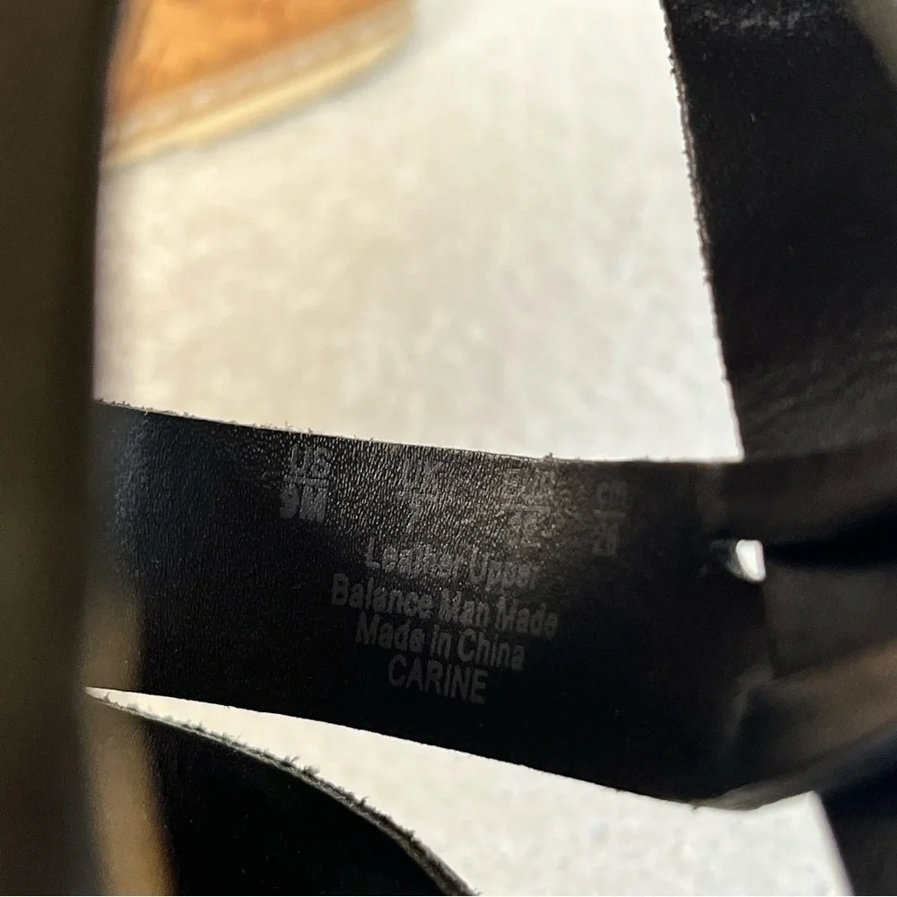 Franco Sarto Women's Leather Black and Tan Cork Strappy Wedge Sandals Size 9M